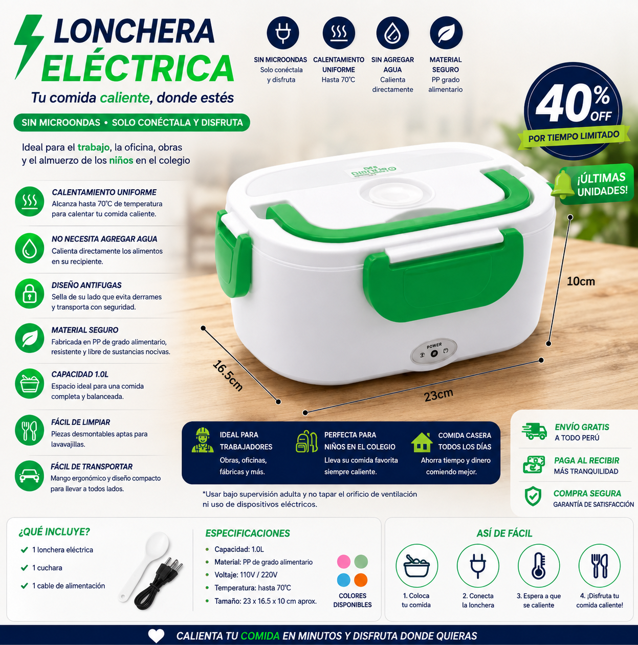 Lonchera Eléctrica Portátil · Nunca Más Comida Fría
