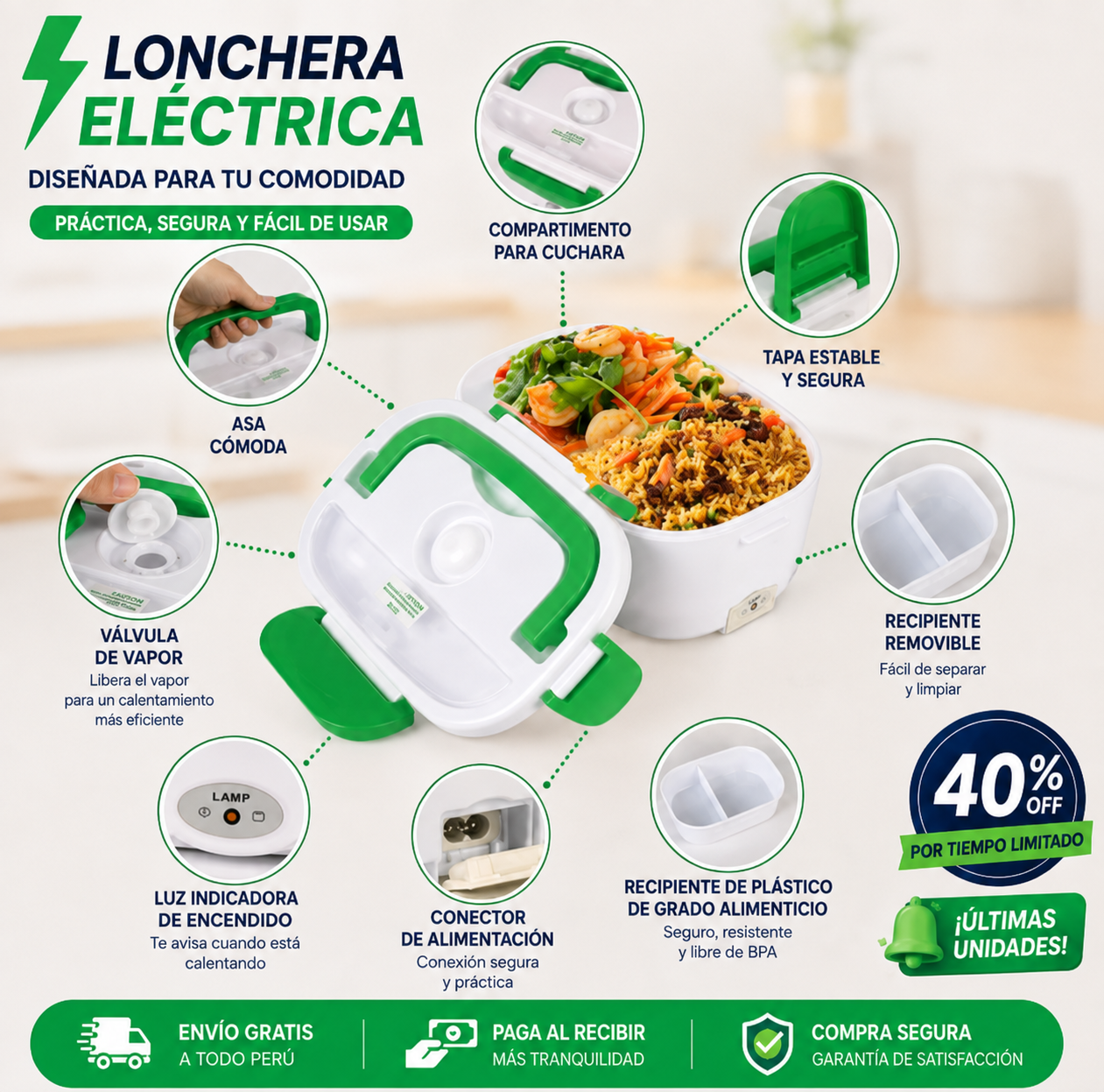 Lonchera Eléctrica Portátil · Nunca Más Comida Fría